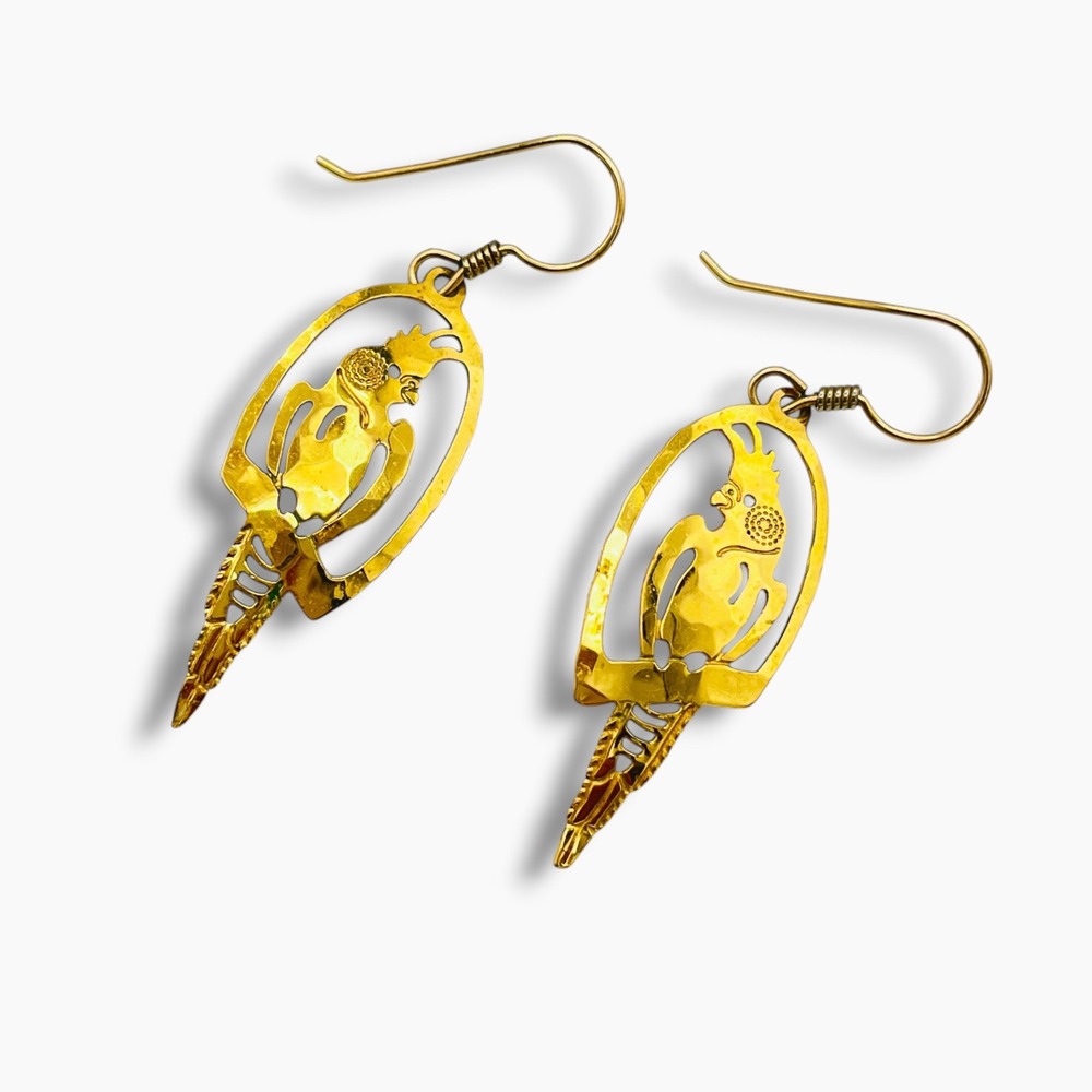 Wild Bryde Cockatoo Parrot Hammered Gold Tone Dangle Earrings Bird Jewelry